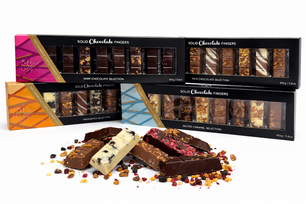 LETTERBOX HAMPER SET OF 4 x 9 ASSORTED SOLID CHOCOLATE FINGERS image 0