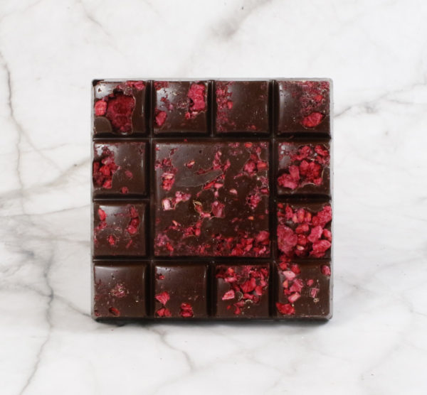 dark chocolate raspberry vegan friendly chocolate square