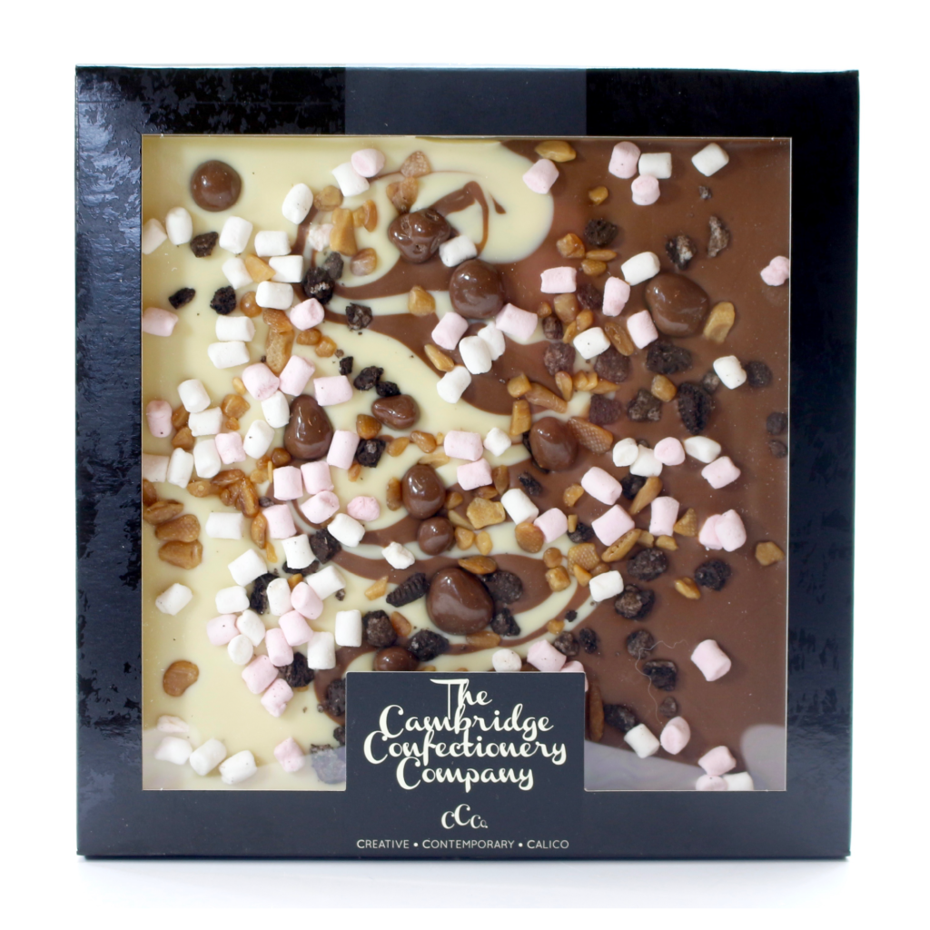 fully loaded giant chocolate tile with marshmallows and cookie
